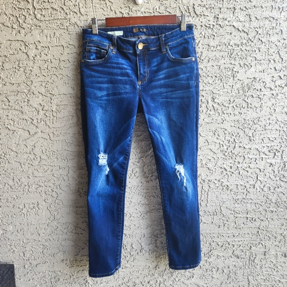 Kut from the Kloth Reese Ankle Straight Leg Distressed Denim Jeans Size 2